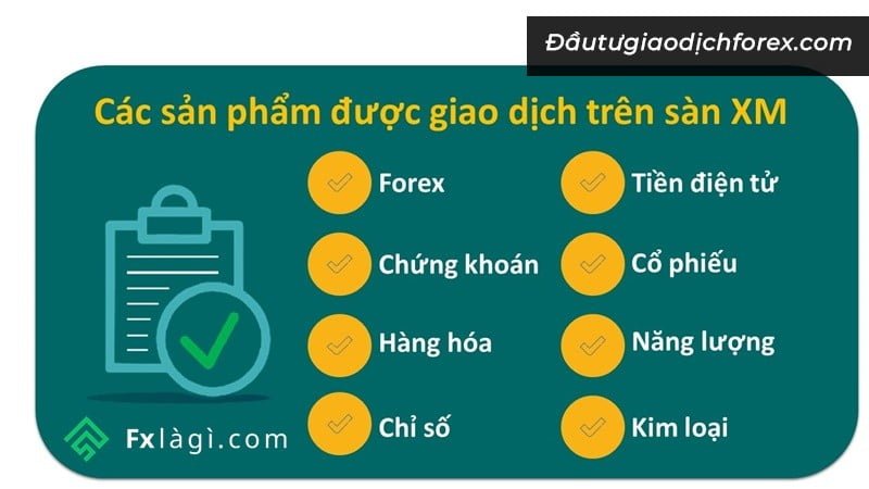 Danh sách các sản phẩm được thực hiện giao dịch tại sàn XM bao gồm những gì?