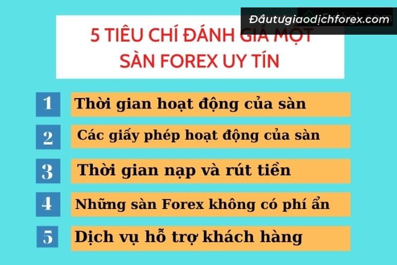 tiêu chí đánh giá sàn forex